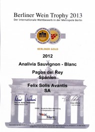 ANALIVIA SAUVIGNON BLANC 2012: MEDALLA DE ORO EN BERLINER WEIN TROPHY 2013.